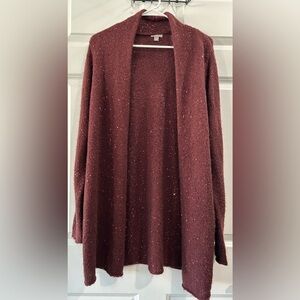 J. Jill Draped Sequin Cardigan Sz L Burgundy Boho Fairy Casual Preppy Holiday